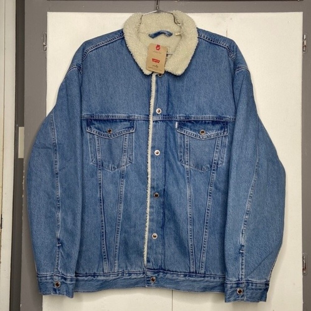 Levi's Mens Silver Tab Sherpa Trucker Jacket XXL 2XL Light Denim NWT Snap Relax